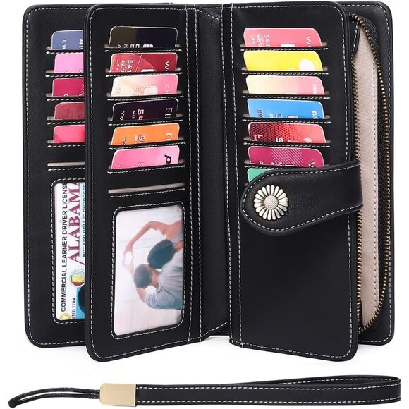 Women Leather Wallet Large Capacity Bifold RFID Blocking Card Holder with Zipper - Picture 2 of 6